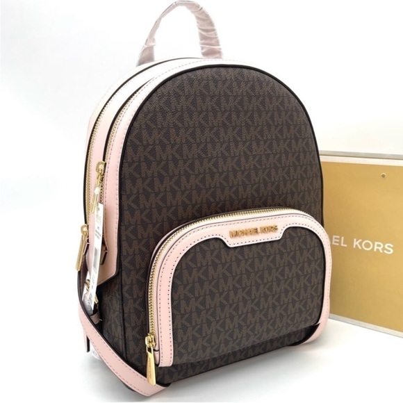 Michael Kors Medium Jaycee Zip Packet Backpack Brown/Light Pink - Picture 2 of 10